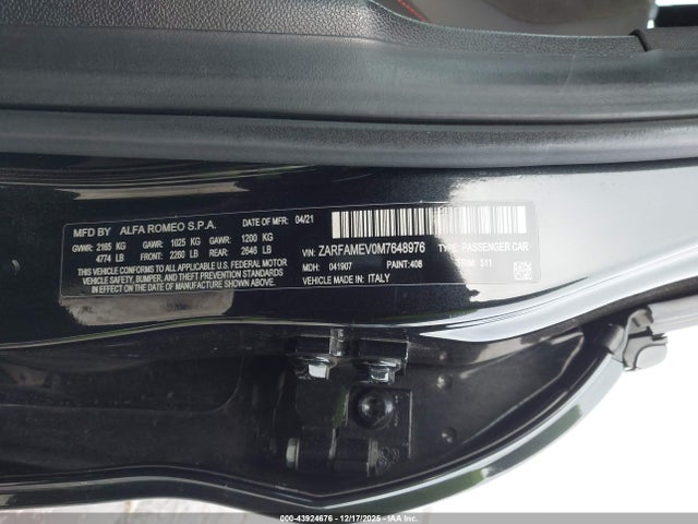 2021 ALFA ROMEO GIULIA ZARFAMEV0M7648976 Photo 8