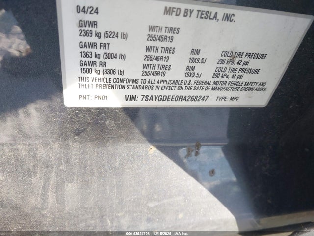 2024 TESLA MODEL Y 7SAYGDEE0RA268247 Photo 8