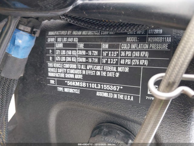 2020 INDIAN MOTORCYCLE CO. SCOUT 56KMSB110L3155367 Photo 9