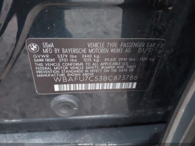 2011 BMW 535I WBAFU7C53BC873786 Photo 8
