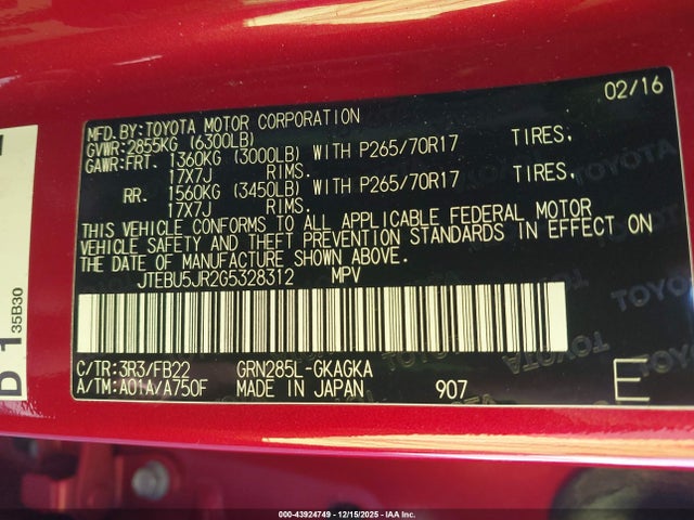 2016 TOYOTA 4RUNNER JTEBU5JR2G5328312 Photo 8