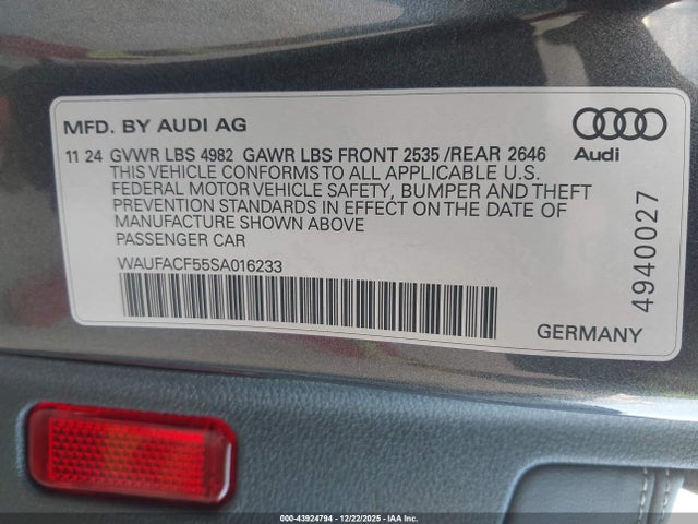 WAUFACF55SA016233 Audi A5 Sportback Premium Plus 45 Tfsi S Line Quattro S Tronic