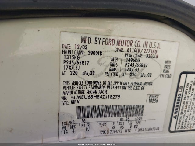 2004 LINCOLN AVIATOR 5LMEU68H84ZJ18279 Photo 8