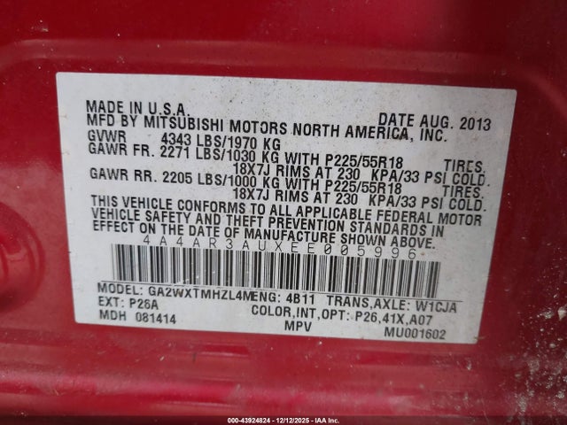 2014 MITSUBISHI OUTLANDER SPORT 4A4AR3AUXEE005996 Photo 8