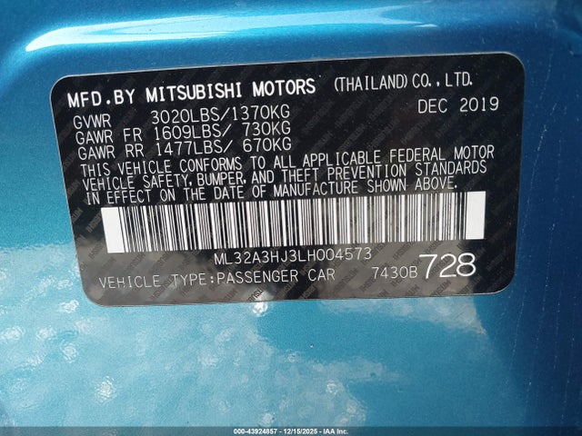 2020 MITSUBISHI MIRAGE ML32A3HJ3LH004573 Photo 8