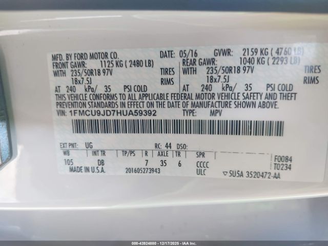 2017 FORD ESCAPE 1FMCU9JD7HUA59392 Photo 8