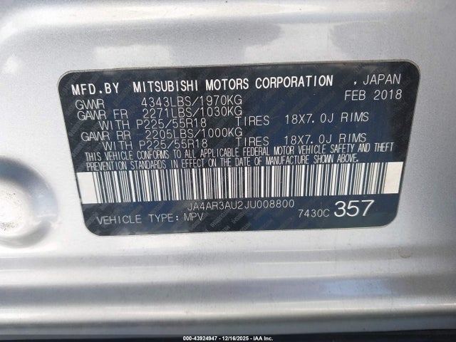 2018 MITSUBISHI OUTLANDER SPORT JA4AR3AU2JU008800 Photo 8