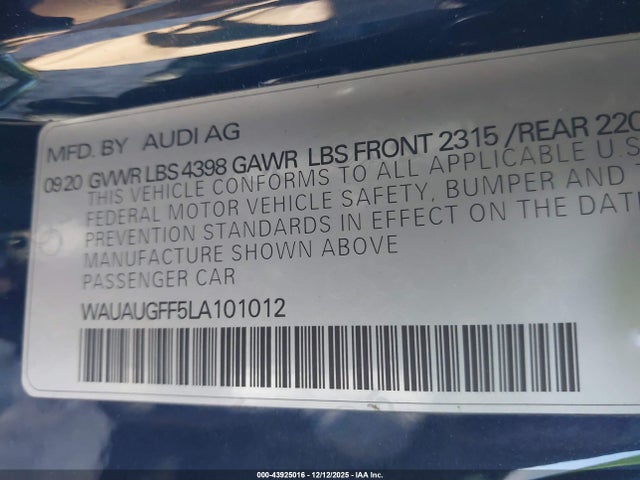 2020 AUDI A3 WAUAUGFF5LA101012 Photo 8