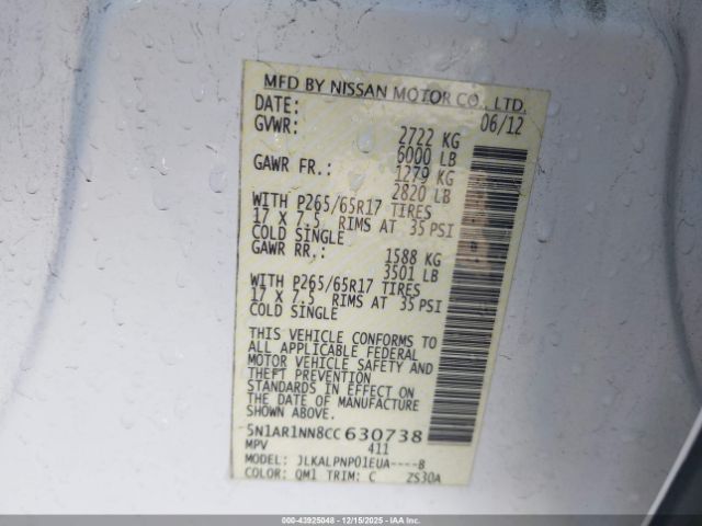 2012 NISSAN PATHFINDER 5N1AR1NN8CC630738 Photo 8