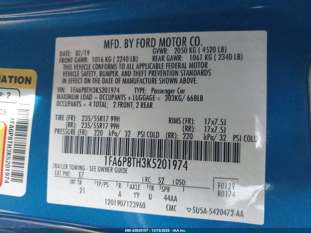 Ford Mustang Ecoboost 2019 1FA6P8TH3K5201974 Image 9