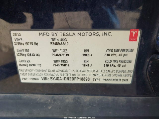 2013 TESLA MODEL S 5YJSA1DN2DFP18898 Photo 8