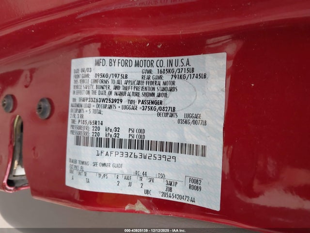 2003 FORD FOCUS 1FAFP33Z63W253929 Photo 8