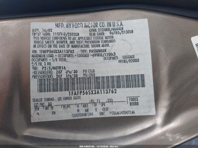 2003 FORD TAURUS 1FAFP56SX3A113762 Photo 8