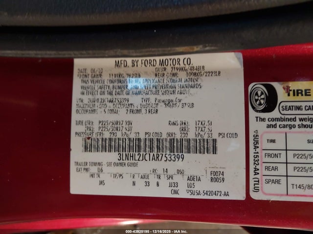 2010 LINCOLN MKZ 3LNHL2JC1AR753399 Photo 8