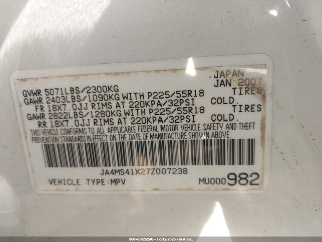 2007 MITSUBISHI OUTLANDER JA4MS41X27Z007238 Photo 8