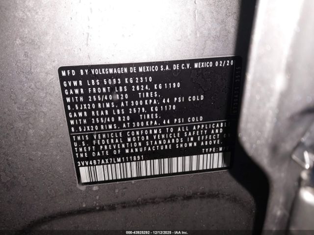 2020 VOLKSWAGEN TIGUAN 3VV4B7AX7LM111891 Photo 8