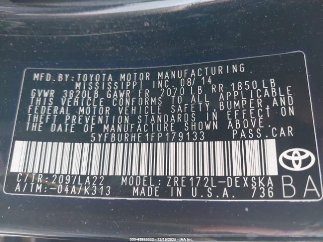 2015 TOYOTA COROLLA 5YFBURHE1FP179133 Photo 8