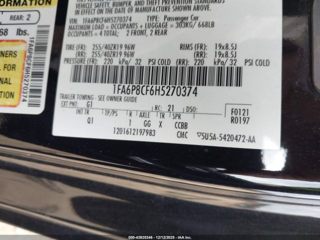 2017 FORD MUSTANG 1FA6P8CF6H5270374 Photo 8