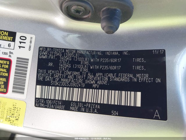Toyota Sienna Le 8 Passenger 2018 5TDKZ3DC5JS902419 Image 9