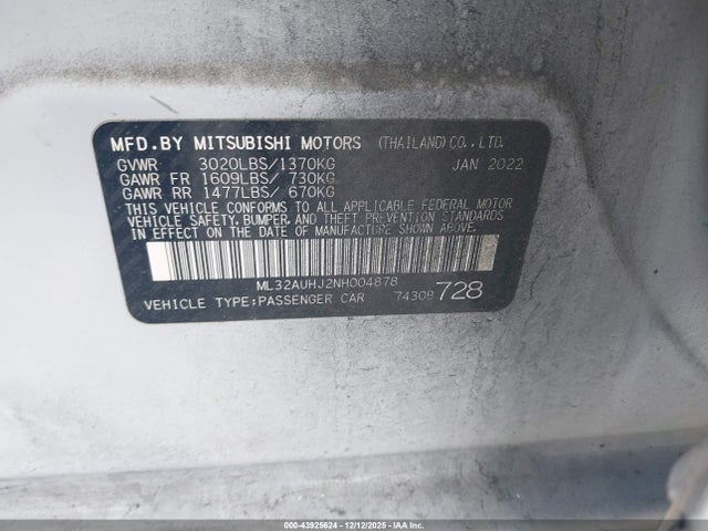 2022 MITSUBISHI MIRAGE ML32AUHJ2NH004878 Photo 8