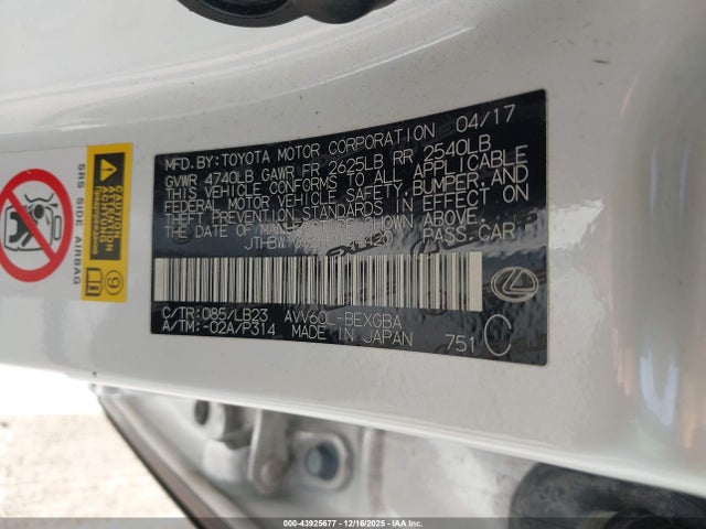 Lexus ES 300H 2017 JTHBW1GG2H2154420 Image 9