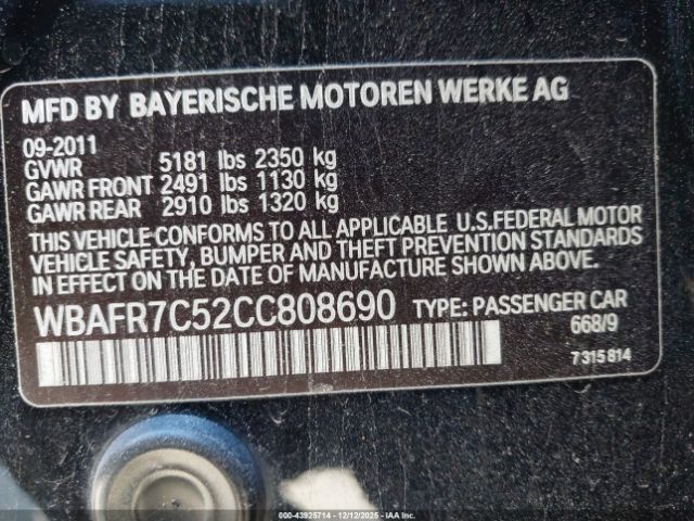 2012 BMW 535I WBAFR7C52CC808690 Photo 8
