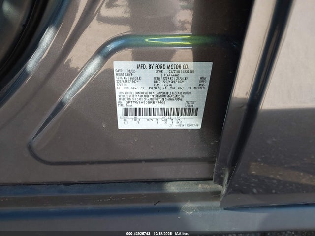 43925743 :رقم المزاد ، 3FTTW8H30SRB41405 vin ، 2025 Ford Maverick Xlt مزاد بيع