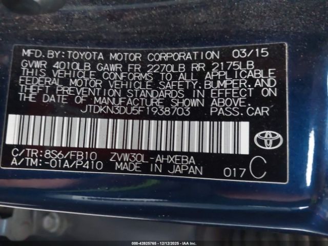 2015 TOYOTA PRIUS JTDKN3DU5F1938703 Photo 8