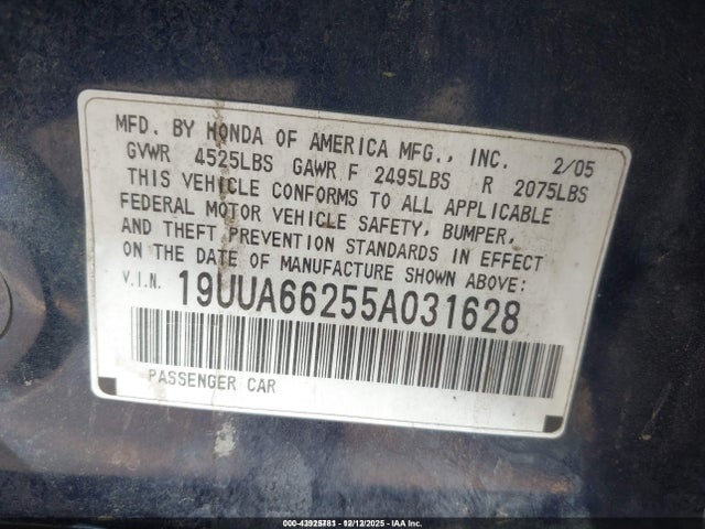 2005 ACURA TL 19UUA66255A031628 Photo 8