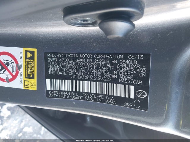 Продажа на аукционе авто 2013 Lexus Es 350, vin: JTHBK1GG8D2068227, номер лота: 43925795