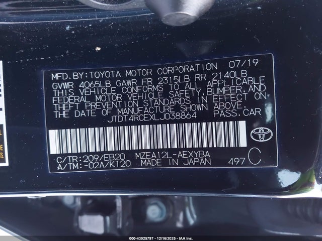 2020 TOYOTA COROLLA JTDT4RCEXLJ038864 Photo 8