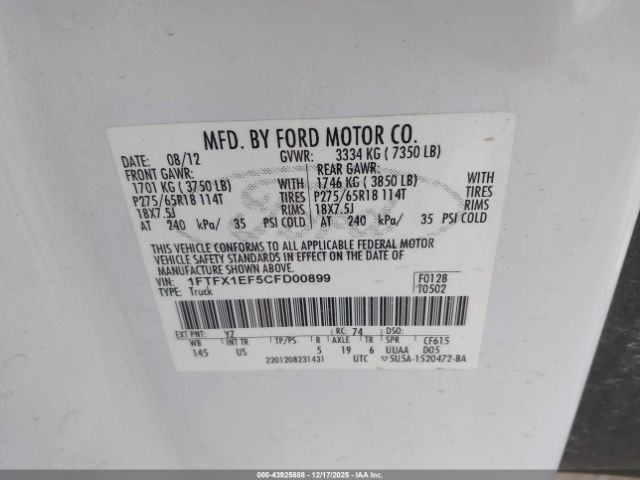 2012 FORD F-150 1FTFX1EF5CFD00899 Photo 8