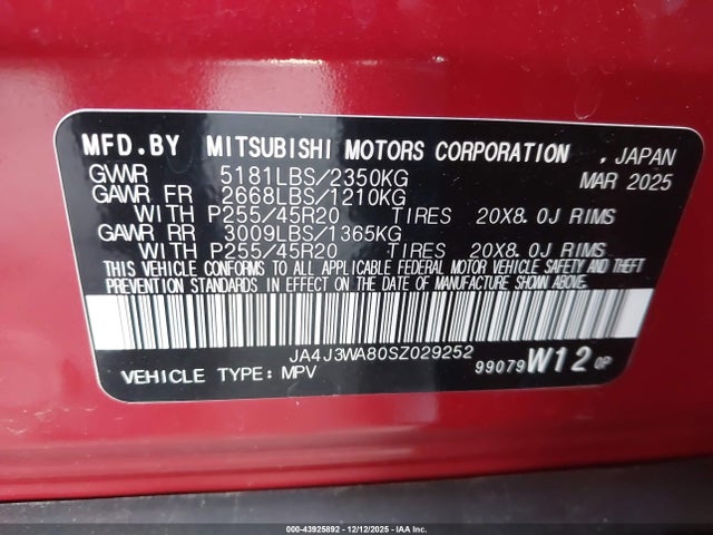 2025 MITSUBISHI OUTLANDER JA4J3WA80SZ029252 Photo 8
