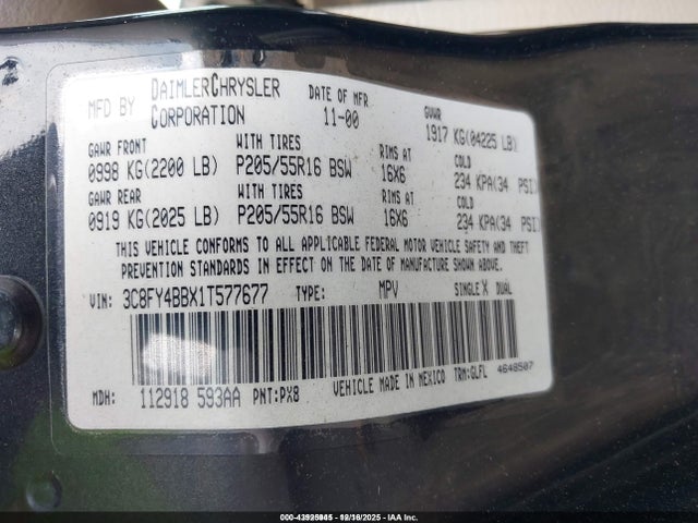 Продаж на аукціоні авто 2001 Chrysler Pt Cruiser, vin: 3C8FY4BBX1T577677, номер лоту: 43925945