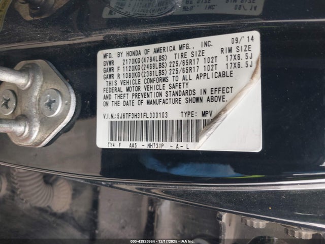 5J6TF3H31FL000103 Honda Crosstour Ex