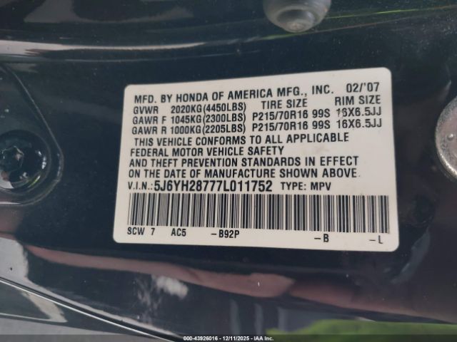 2007 HONDA ELEMENT 5J6YH28777L011752 Photo 8