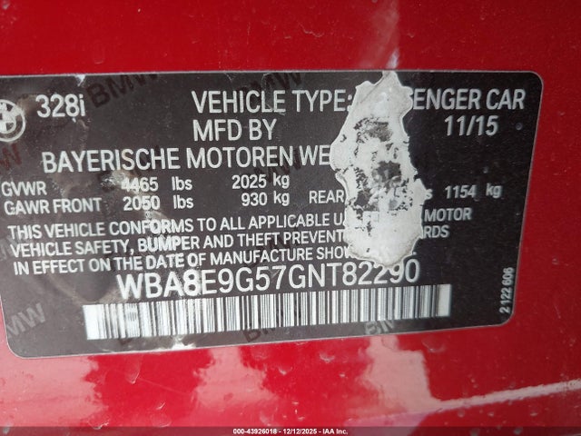 2016 BMW 328I WBA8E9G57GNT82290 Photo 8