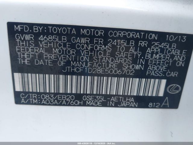 2014 LEXUS IS 250 JTHCF1D28E5006702 Photo 8
