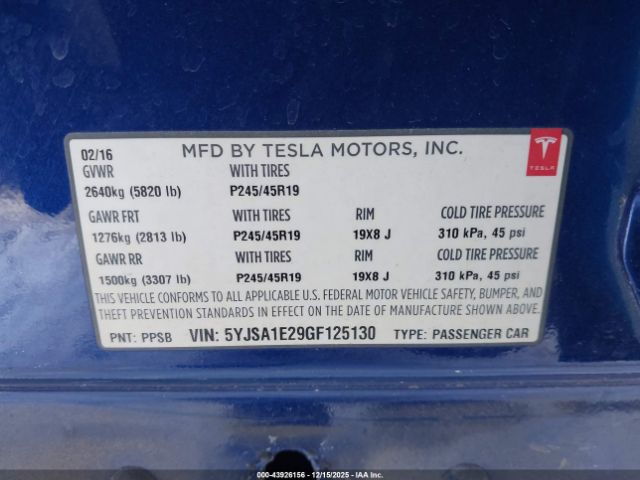 2016 TESLA MODEL S 5YJSA1E29GF125130 Photo 8