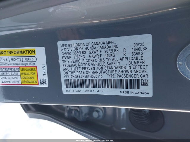 Honda Civic Sport 2026 2HGFE2F58TH530115 Image 9