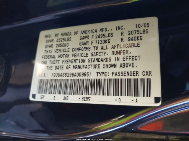 2006 ACURA TL 19UUA66296A009651 Photo 8