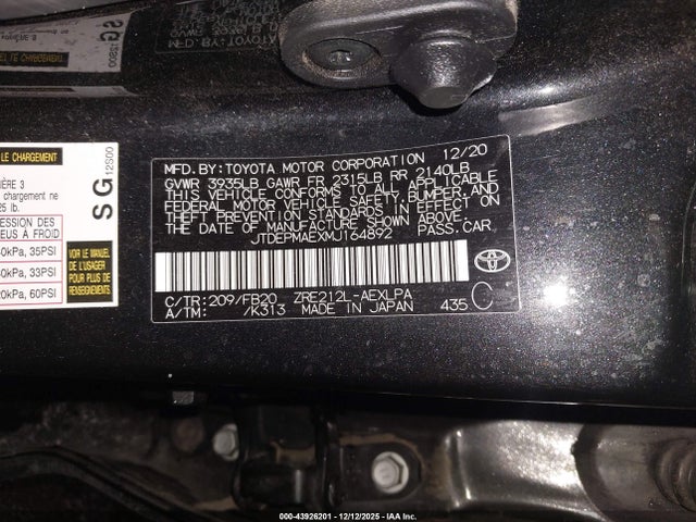 2021 TOYOTA COROLLA JTDEPMAEXMJ164892 Photo 8