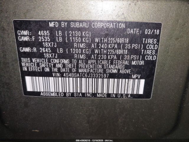 2018 SUBARU OUTBACK 4S4BSATC6J3332597 Photo 8