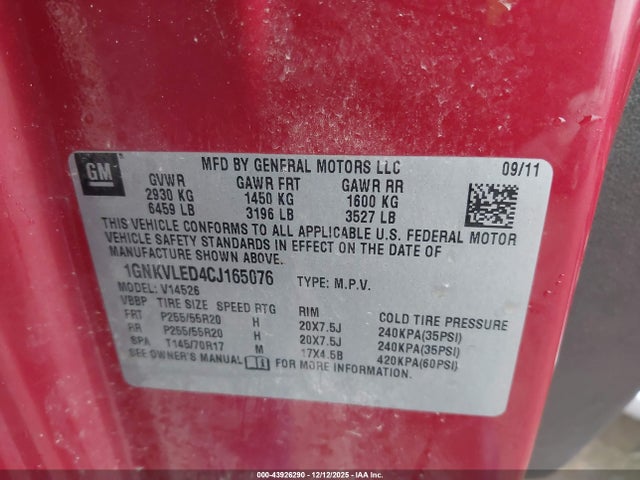 2012 CHEVROLET TRAVERSE 1GNKVLED4CJ165076 Photo 8