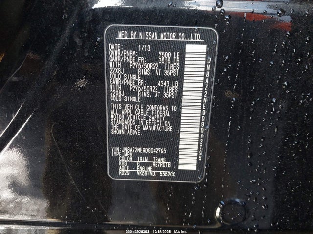 Aukcja sprzedaży 2013 Infiniti Qx56, vin: JN8AZ2NE9D9042795, numer aukcji: 43926303