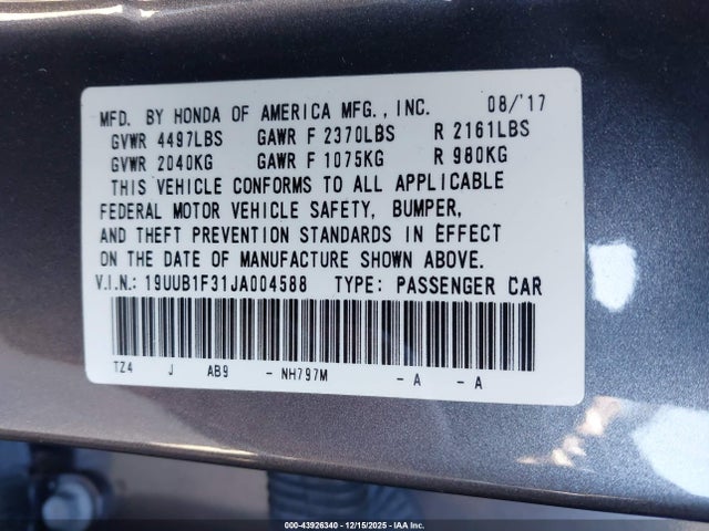 Продаж на аукціоні авто 2018 Acura Tlx, vin: 19UUB1F31JA004588, номер лоту: 43926340