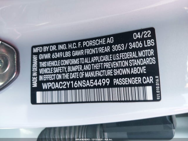 2022 PORSCHE TAYCAN WP0AC2Y16NSA54499 Photo 8