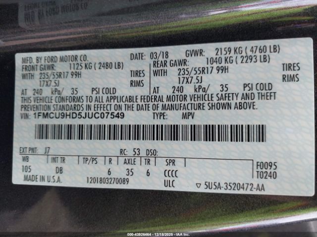 2018 FORD ESCAPE 1FMCU9HD5JUC07549 Photo 8