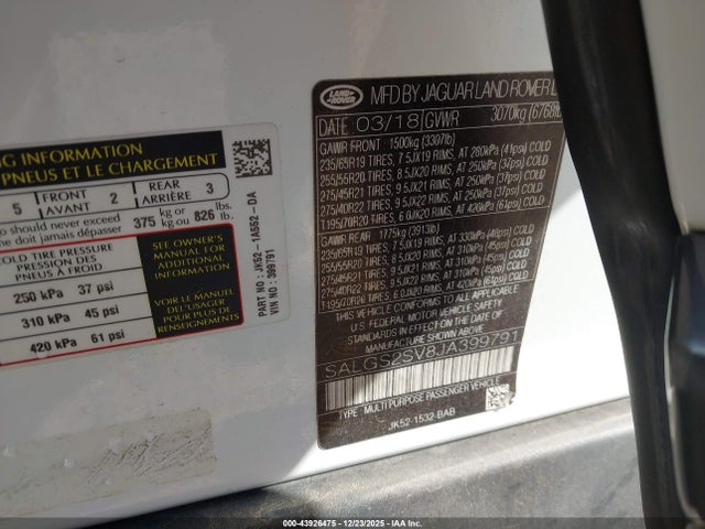 SALGS2SV8JA399791 Land Rover Range Rover 3.0l V6 Supercharged Hse
