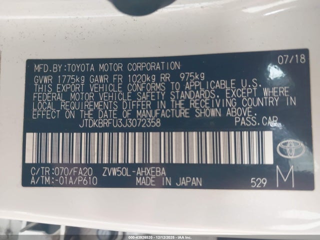 2018 TOYOTA PRIUS JTDKBRFU3J3072358 Photo 8